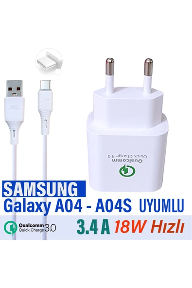 Samsung A04 - A04s Şarj Aleti 18W HIZLI Şarj Adaptörü ve Type-C Kablo