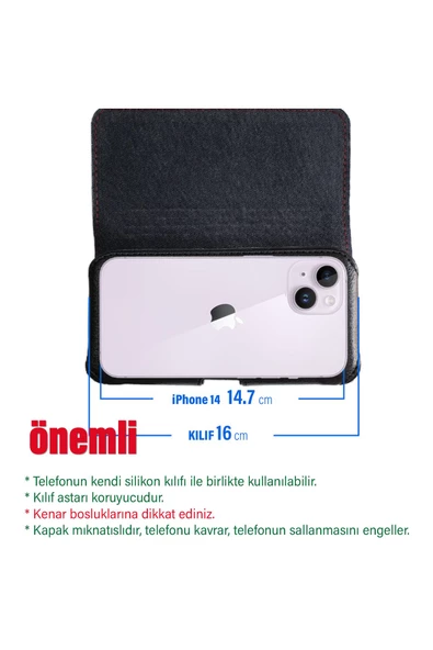 iPhone 14 Uyumlu Kemer Kılıfı  Kemere Takılan Kapaklı Kılıf - Resim 2