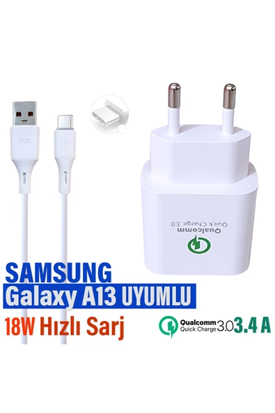 Samsung Galaxy A13 Şarj Aleti 18W HIZLI Şarj Adaptörü ve Type-C Kablosu