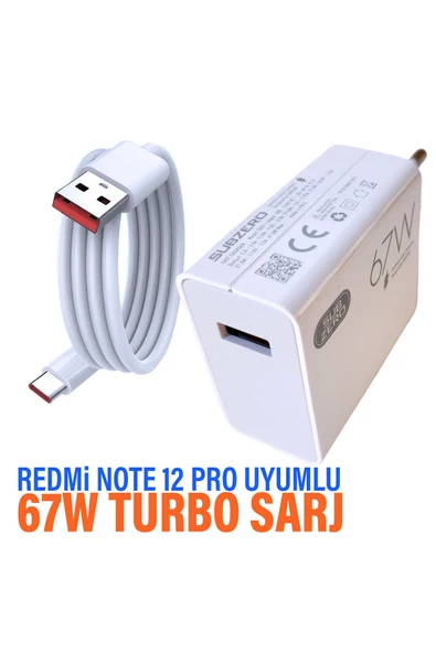 Redmi Note 12 Pro Uyumlu 67W Turbo Hızlı Şarj Aleti ve HIZLI Şarj Kablosu