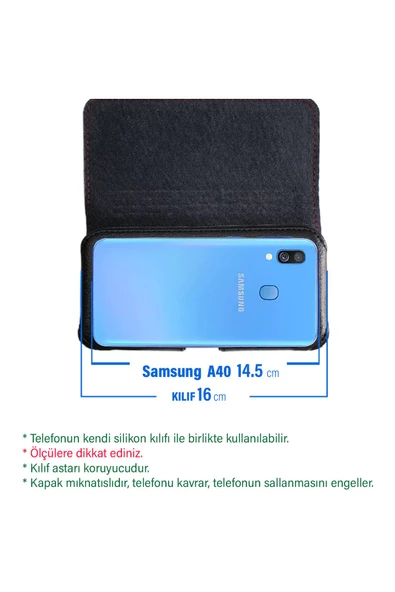 Samsung Galaxy A40 Bele Takılan Kemer Kılıf  Suni Deri Kapaklı Mıknatıslı - Resim 2