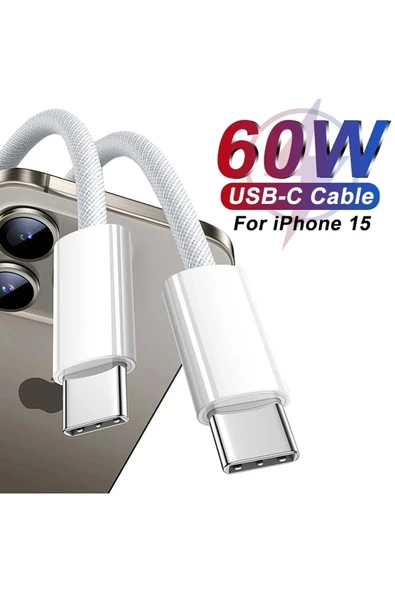 iPhone 15 iPhone 15 Plus iPhone 15 Pro iPhone 15 Pro Max Type-C Şarj Kablosu Hızlı 60W - 5