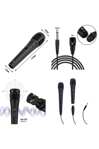 Speaker Hoparlör Mikrofonu Karaoke Kablolu Mikrofon 6.5mm Jack Girişli - 4