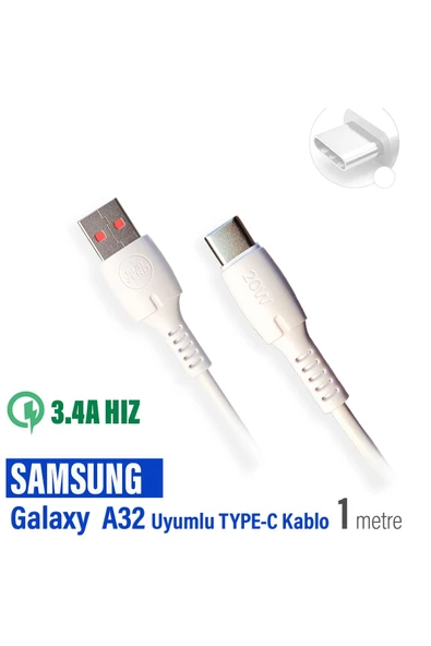 Samsung A32 Şarj Kablosu 3.4A HIZLI Type-C Şarj Kablosu 1M