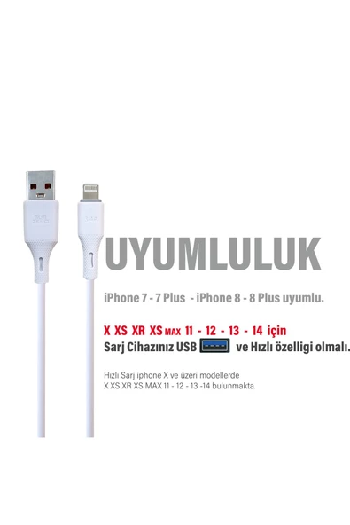 iPhone X  XS  XR  XS MAX Şarj Kablosu  3.4A HIZLI Şarj  Kablosu USB - Ligtning - 2
