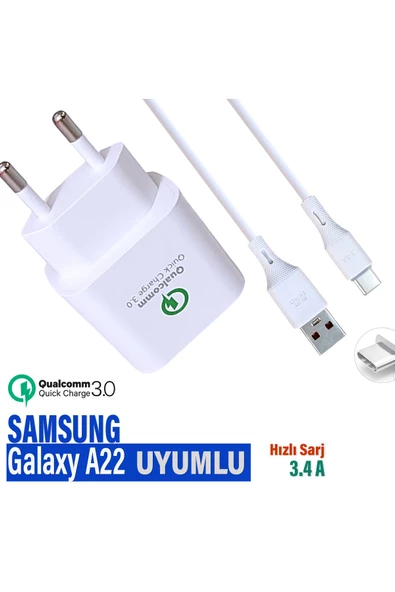 Samsung A22 Hızlı Şarj Cihazı Type C Adaptör 18W ve Şarj Kablosu - 1