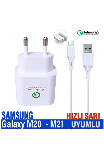Samsung Galaxy M20 - M21 Şarj Aleti HIZLI Şarj Adaptörü ve Type-C Kablo