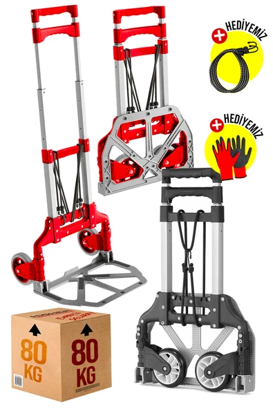 Teleskopik Profesyonel 80 kg Kapasiteli Koli Yük Paket Taşıma Arabası El Arabası Uzayan Sap ürün görseli