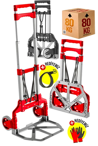 Teleskopik Profesyonel 80 kg Kapasiteli Koli Yük Paket Taşıma Arabası El Arabası Uzayan Sap - Resim 2