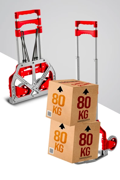 Teleskopik Profesyonel 80 kg Kapasiteli Koli Yük Paket Taşıma Arabası El Arabası Uzayan Sap - Resim 3