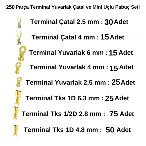 Stronger 250 Parça Terminal Yuvarlak Çatal ve Mini Uçlu Pabuç Seti - 3