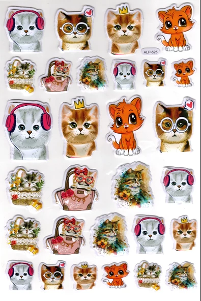 Sticker Kabartmalı A4 Boyutunda Stiker Defter, Planlayıcı Etiket-(lim525) - Kedi Çıkartma