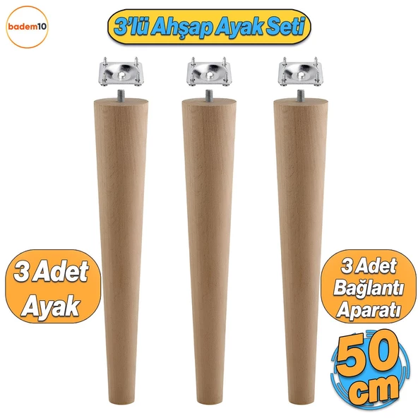 Ahşap Mobilya Ayağı 3 Adet Aparatlı 50 cm Sehpa Zigon Orta Masa Puf Tabure Tv Ünitesi Ayakları M8 ürün görseli