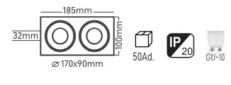 Maxled Sıva Altı Dekoratif Saten-Siyah İkili Spot Kasası MX-2039 G10 Duy Dahil - 3