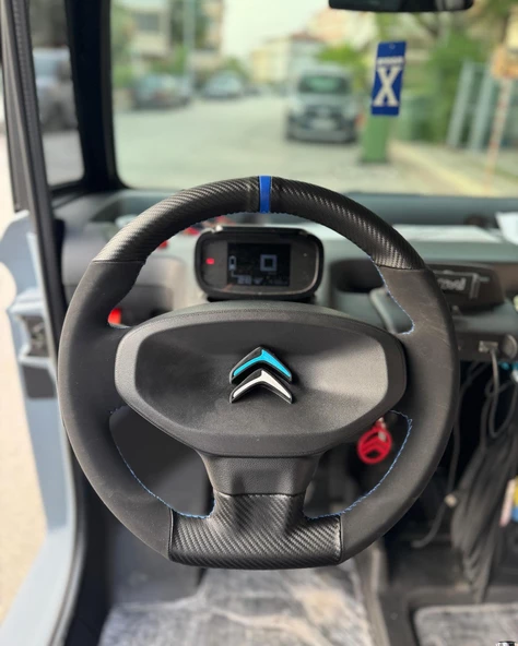 Citroën Ami Araca Özel Dikmeli Direksiyon Kılıfı (Nubuk Karbon Yüzüklü) ürün görseli