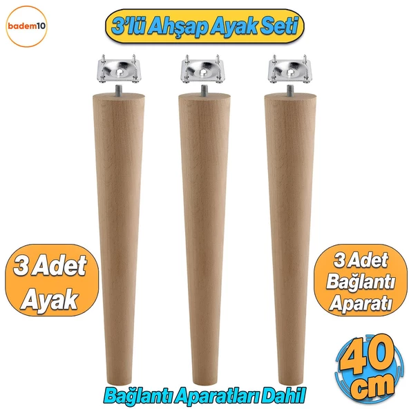 Ahşap Mobilya Ayağı 3 Adet Aparatlı 40 cm Sehpa Zigon Orta Masa Puf Tabure Tv Ünitesi Ayakları M8 ürün görseli