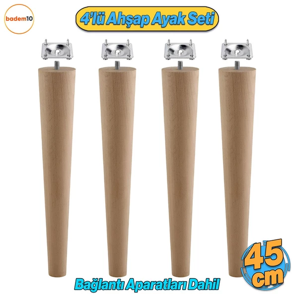 Ahşap Mobilya Ayağı 4 Adet Aparatlı 45 cm Sehpa Zigon Orta Masa Puf Tabure Tv Ünitesi Ayakları M8