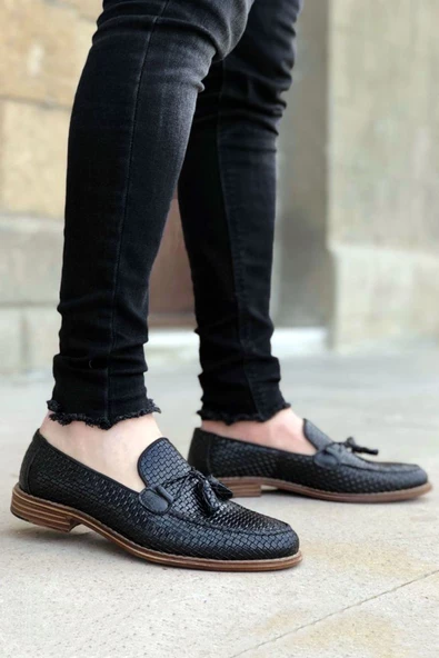 Desenli Hakiki Deri Püsküllü Erkek Klasik Ayakkabı - Resim 3