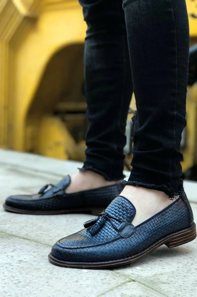 Desenli Hakiki Deri Püsküllü Erkek Klasik Ayakkabı - Resim 2