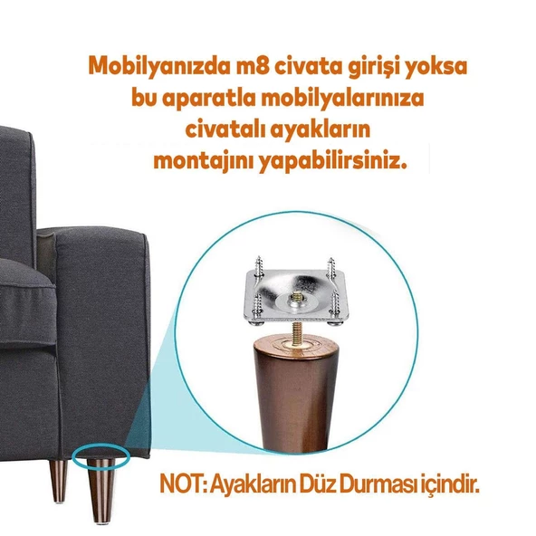 Ahşap Mobilya Ayağı 3 Adet Aparatlı 40 cm Sehpa Zigon Orta Masa Puf Tabure Tv Ünitesi Ayakları M8 - Resim 3