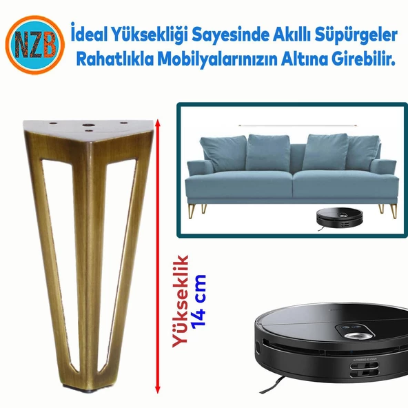 Mobilya Koltuk Baza Puf Kanepe Tv Ünite Masa Ayağı Ayakları Metal Ayak 14 Cm Antik Sarı - Resim 3