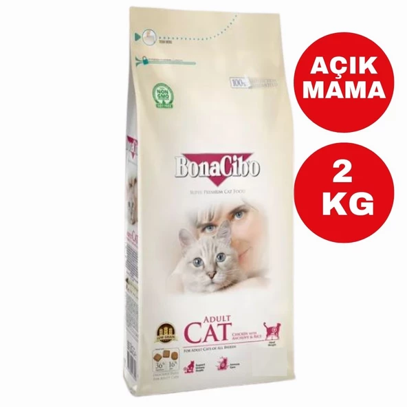 BonaCibo Yetişkin Tavuklu Pirinçli Açık Yetişkin Kedi Maması 2KG