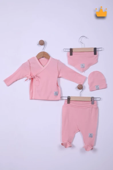 Babyhola Prematüre Serisi 45cm Hastane Çıkışı Kruvaze Üst Patikli Alt Önlük Bere %100 Pamuk 4'lü Takım 22415 - 3