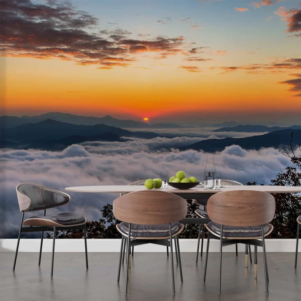 Bulut Günbatımı Manzaralı Duvar Kağıdı Baskı - Resim 5