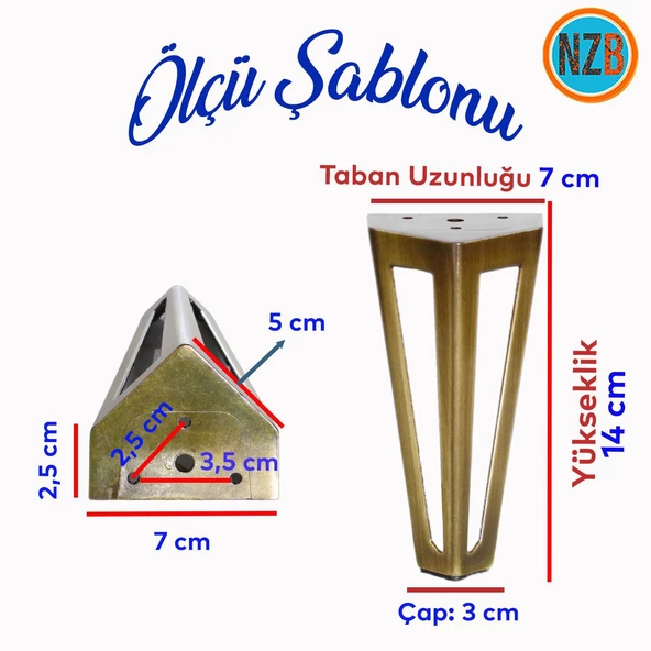 Mobilya Koltuk Baza Puf Kanepe Tv Ünite Masa Ayağı Ayakları Metal Ayak 14 Cm Antik Sarı - Resim 2