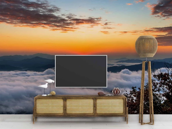 Bulut Günbatımı Manzaralı Duvar Kağıdı Baskı - Resim 3