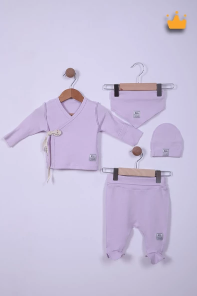 Babyhola Prematüre Serisi 45cm Hastane Çıkışı Kruvaze Üst Patikli Alt Önlük Bere %100 Pamuk 4'lü Takım 22415 - 2