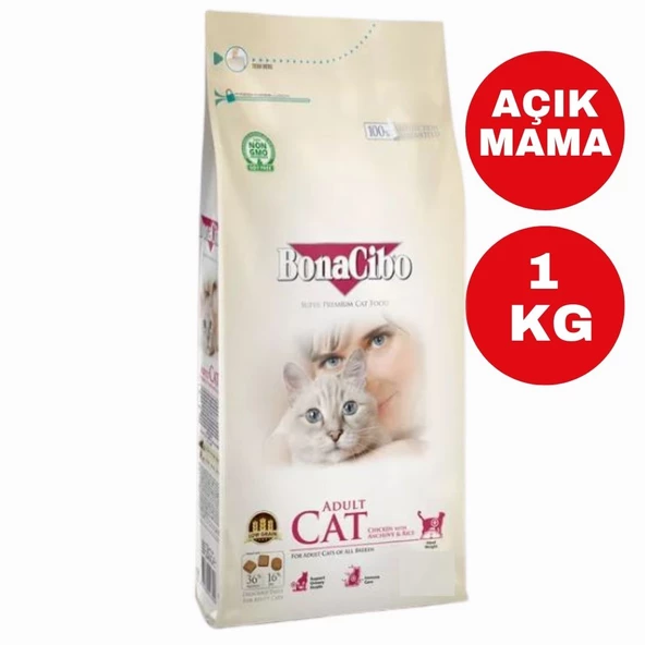 BonaCibo Yetişkin Tavuklu Pirinçli Açık Yetişkin Kedi Maması 1KG