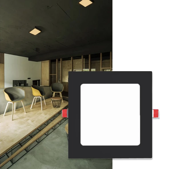 Maxled 12W Siyah Kasa Kare Sıva Altı Led Panel 3000K Günışığı - Resim 4