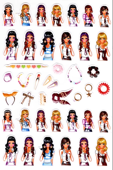 Sticker Kabartmalı A4 Boyutunda Stiker Defter, Planlayıcı Etiket-(lim528) - Model Kızlar