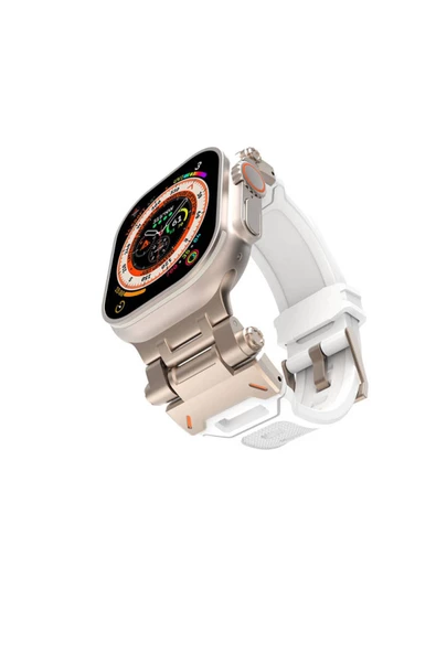 TechnoGuru Apple Watch 44mm KRD-108 Metal Başlıklı Silikon Kordon Uyumlu