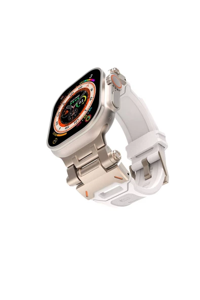 TechnoGuru Apple Watch 7 45mm Uyumlu KRD-108 Metal Başlıklı Silikon Kordon