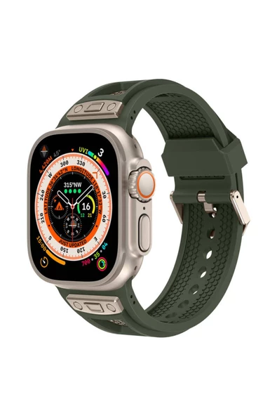 TechnoGuru Apple Watch Ultra 49mm KRD-117  Uyumlu Alabilen Delikli Metal Süslemeli Desenli Silikon Kordon