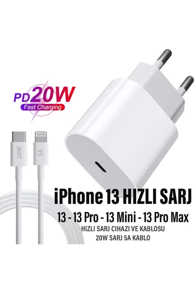 iPhone 13 Uyumlu Şarj Aleti ve Kablosu 20W HIZLI PD Şarj Cihazı iPhone 13 Mini 13 Pro 13 Pro Max