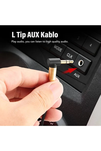 AUX Kablosu L Tipi 90 Derece Açılı 3.5mm Jack Uzatılabilir Yay Tip AUX Ses İletim Kablo 1 Metre