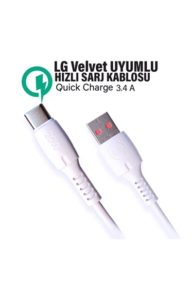 LG Velvet Uyumlu Şarj Kablosu Hızlı Şarj 3.4A LG Velvet LM G910 Kablosu