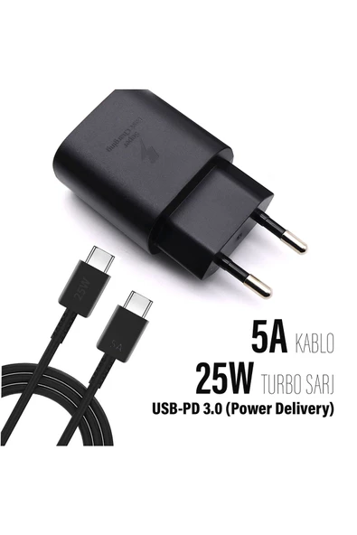 Samsung A73 5G Uyumlu Hızlı Şarj Cihazı Type-C 25W PD 5A Kablo Samsung Galaxy A34 5G Şarj Aleti - Resim 2