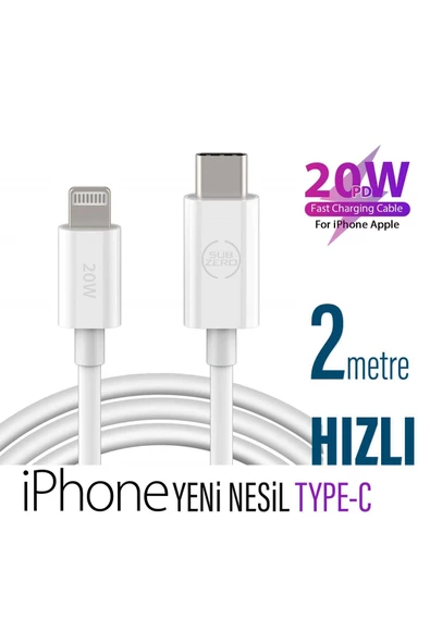 iPhone USB-C Şarj Kablosu 2 Metre TYPE-C Ligtning 20W 2 m