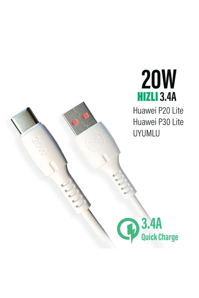 Huawei P20 Lite P30 Lite Uyumlu Şarj Kablosu 20W Hızlı Type-C