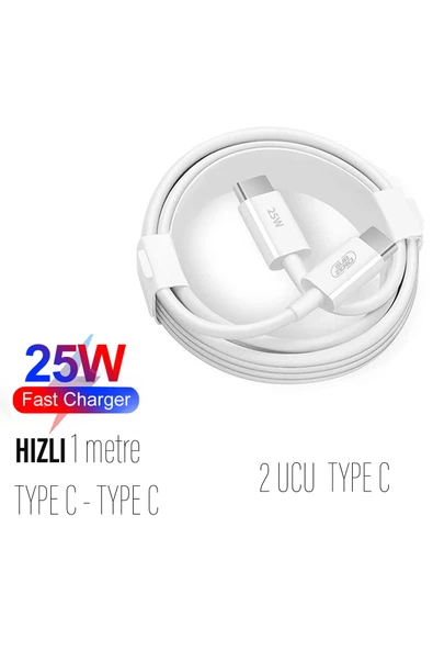 Samsung S20 - S20 FE - S20+ Plus - S22 Uyumlu Hızlı Şarj Kablosu 25W Hızlı İki Ucu Type-C Kablo