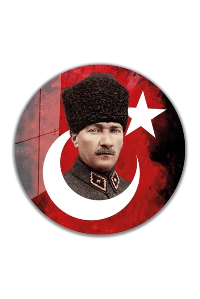 AlpiLeo Atatürk Alp Özel Cam Tablo Yuvarlak 4mm Dayanıklı Temperli Cam ürün görseli 1