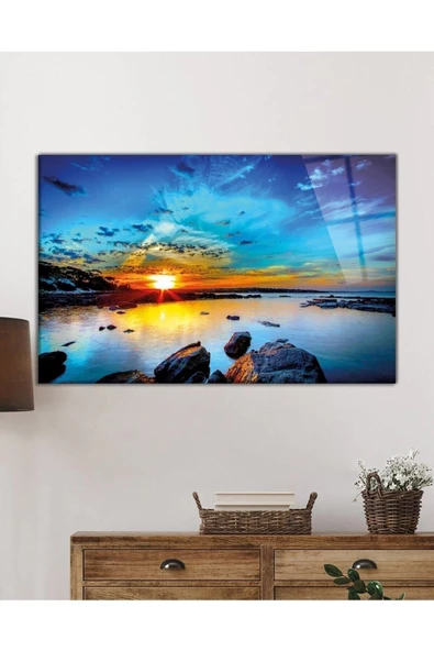 AlpiLeo Kaya Deniz Manzarası Alp Özel Cam Tablo, Ev Ve Ofis Duvar Dekoru - Resim 2