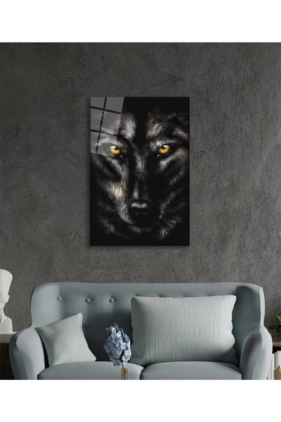 AlpiLeo Sarı Gözlü Kurt Hayvan Portresi Alp Özel Cam Tablo, Ev Ve Ofis Duvar Dekoru, Hediyelik Tablo - Resim 3