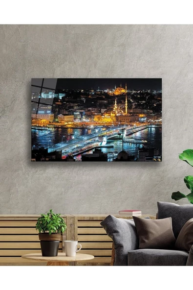 AlpiLeo Istanbul Gece Manzarası 4mm Dayanıklı Alp Özel Cam Tablo Temperli Cam - Resim 2