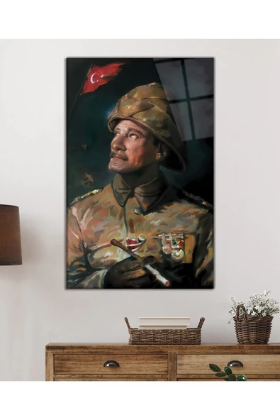 AlpiLeo Yapay Zeka Atatürk Uv Baskılı Alp Özel Cam Tablo, Ev Ve Ofis Duvar Dekoru - Resim 2