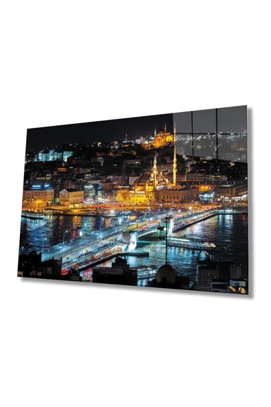 AlpiLeo Istanbul Gece Manzarası 4mm Dayanıklı Alp Özel Cam Tablo Temperli Cam